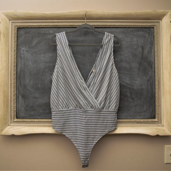 ASOS Ribbed Striped Wrap Body Suit 14 - Picture 1 of 4